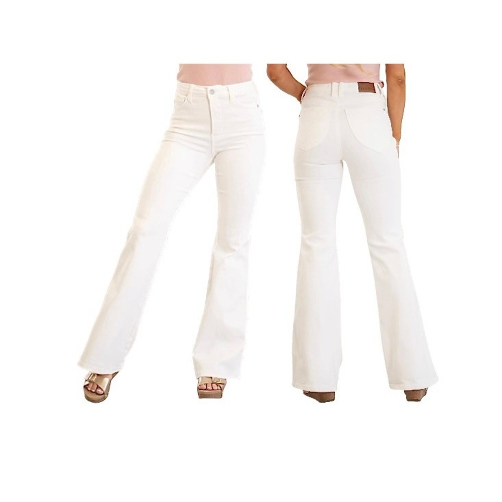 Judy Blue Sienna High Rise Wide Leg Jeans 32/15 White Flare Casual Hippie Retro